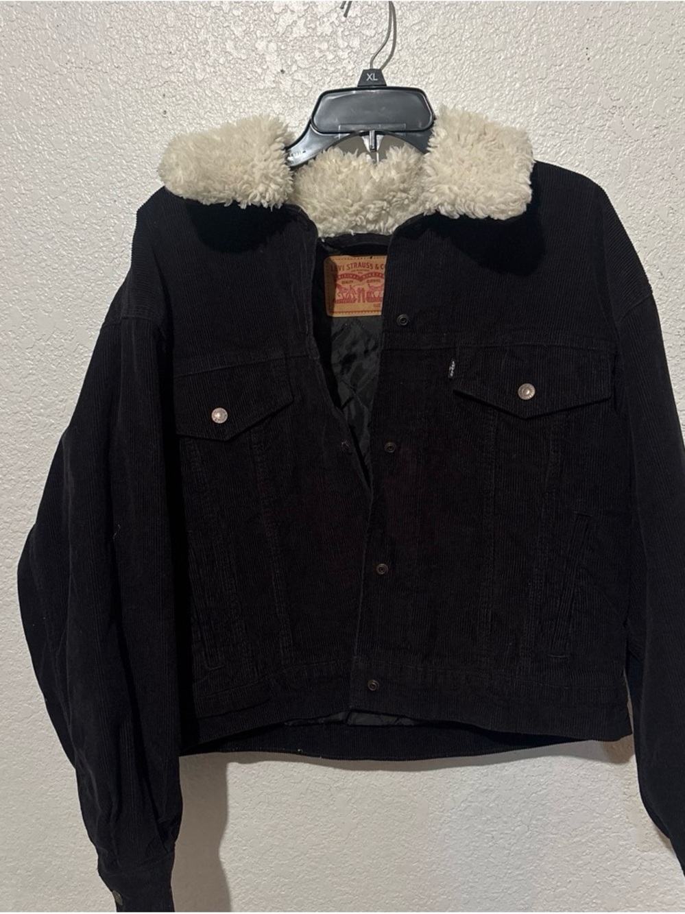 Levi's Black Corduroy Jacket with Cream Sherpa Collar